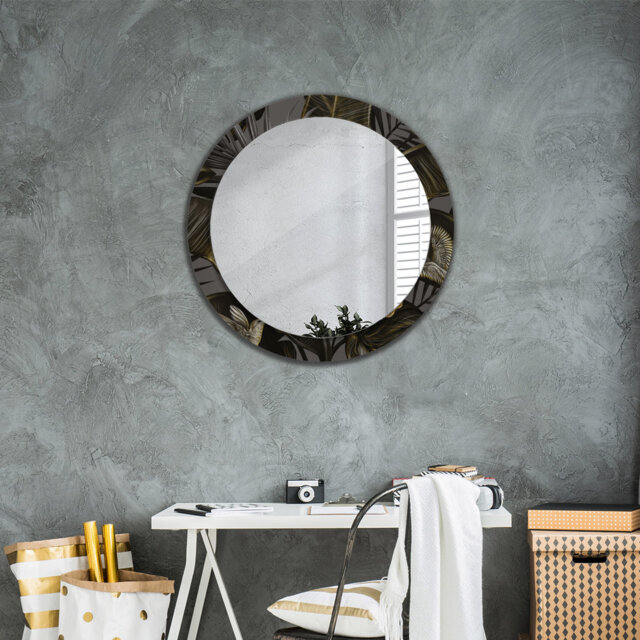 Huldar Round Glass Framed Wall Mounted Accent Mirror in Black/Grey/Gold