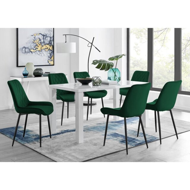 Pivero 6 Grey Dining Table And 6 Blue Pesaro Black Leg Chairs