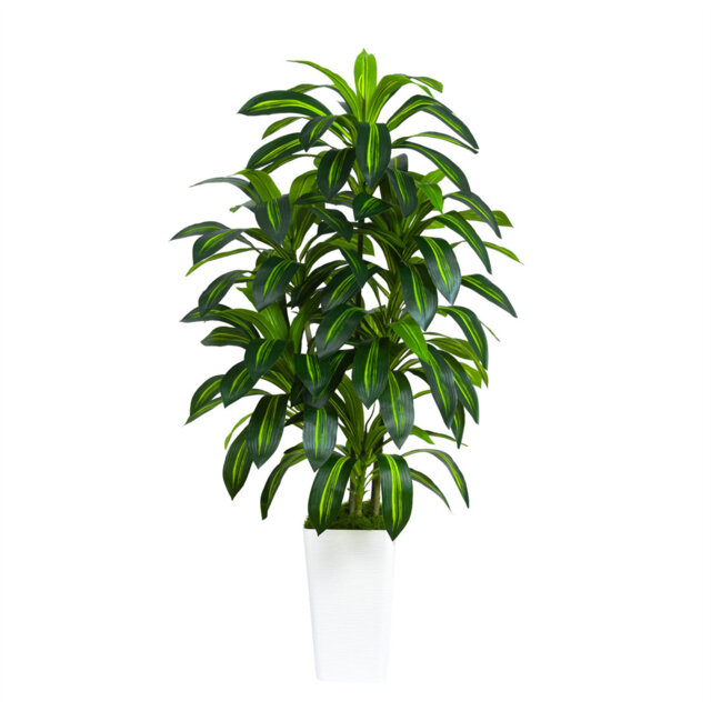Artificial Dracaena Plant 150Cm Tall Fake Tree Artificial Plants Indoor With White Tall Planter, 5FT Floor Plant Faux Yucca Tree In Pot For Outdoor Ho