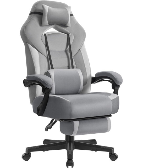 Inbox Zero Adjustable Reclining Ergonomic Faux Leather Swiveling PC & Racing Game Chair with Footrest in Grey
