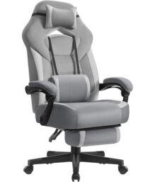 Inbox Zero Adjustable Reclining Ergonomic Faux Leather Swiveling PC & Racing Game Chair with Footrest in Gray