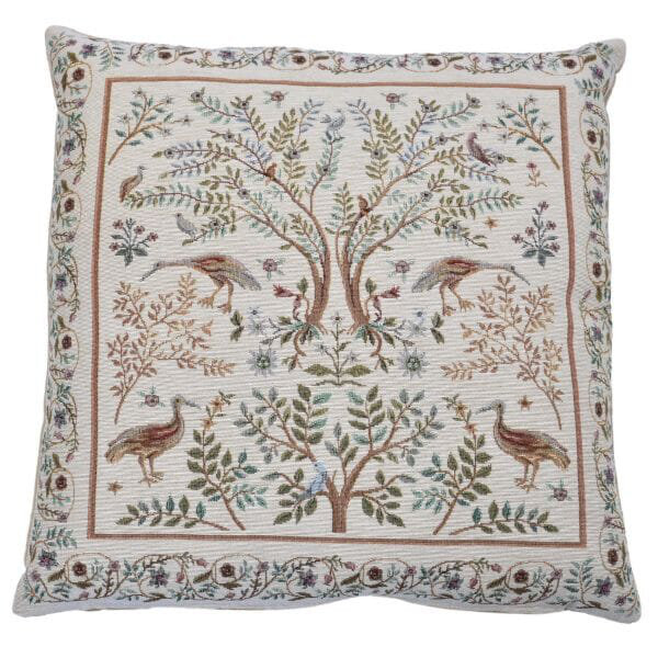 Trees & Birds Cream Tapestry Cushion with Feather Filler