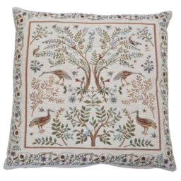 Trees & Birds Cream Tapestry Cushion with Feather Filler