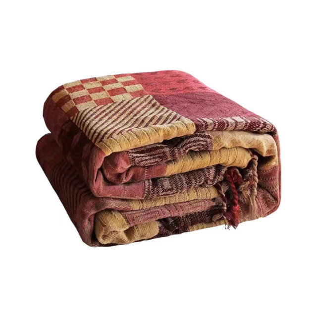 Chenille Bohemian Large Sofa Bed Throw Blanket Extra Large Throws for Settees 220x260cm,Wine Red