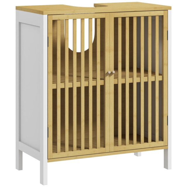 Under Sink Storage Cabinet 60*30*70 cm Bamboo 1 Piece Bathroom Vanity Base Natural Wood with Adjustable Shelf
