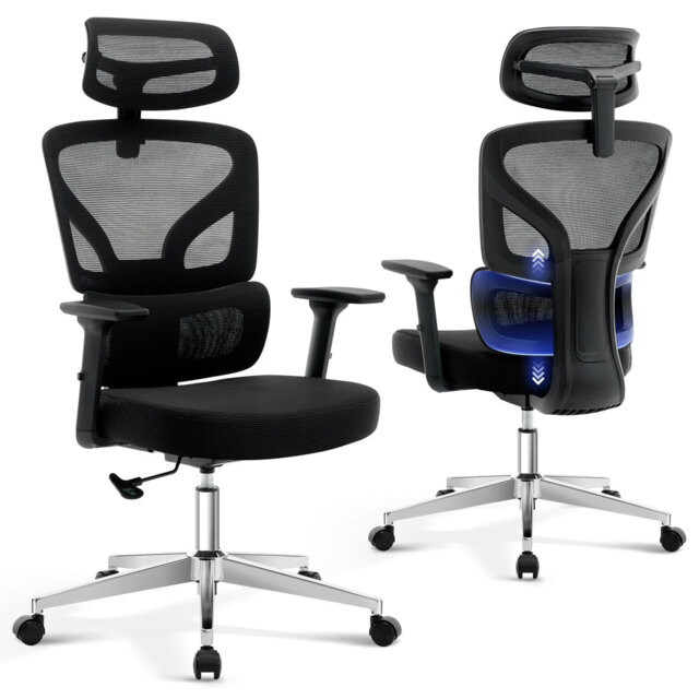 Ergonomic Office Chair, Desk Chair with 3D Lumbar Support, Adjustable Armrests, Headrest & Scratch-Free Wheels, Computer Chair with 140 kg Weight Capa