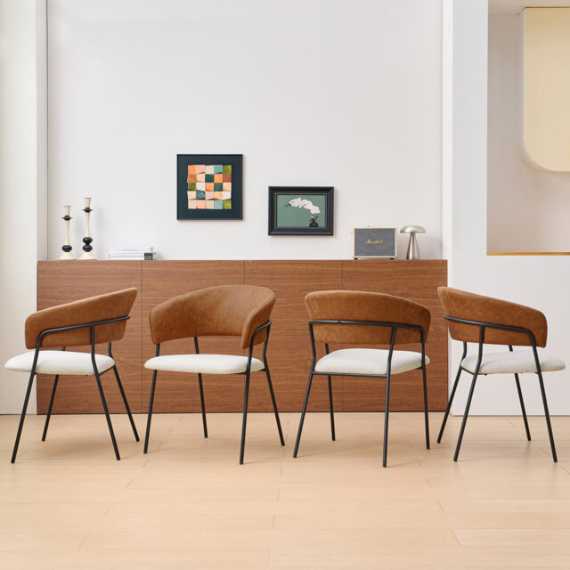 Andrya Chunky-Weave Fabric Dining Chair with Arms, Set of 4