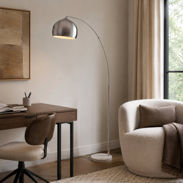 Hartfield 173cm Arched Floor Lamp Arc Floor Lamp with Bell Metal Shade and Solid Marble Base