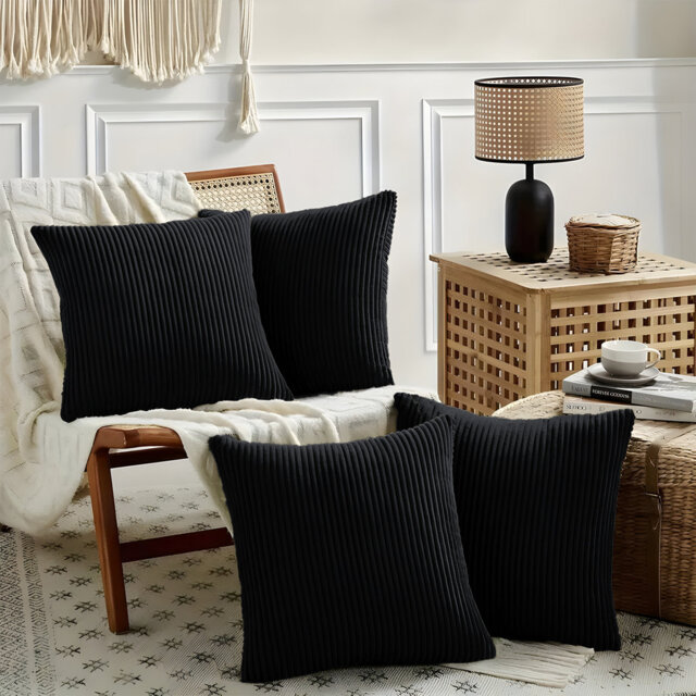 Striped Velvet Cushion Covers Set Of 4 – 18X18 Inch Decorative Throw Pillow Covers For Sofa & Bed