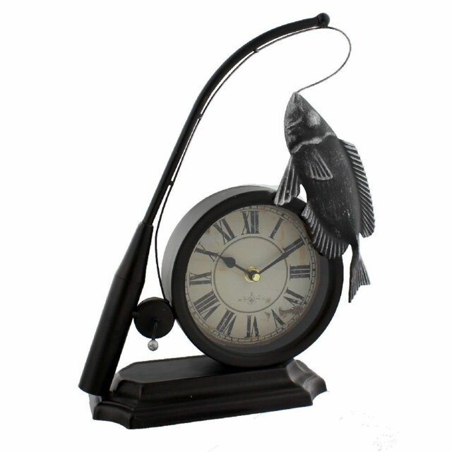 Marlow Home Co. Metal Mantel Clock - Fishing Rod & Fish