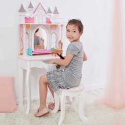 Teamson Kids Dreamland Castle Kids Vanity Table & Stool, White & Pink