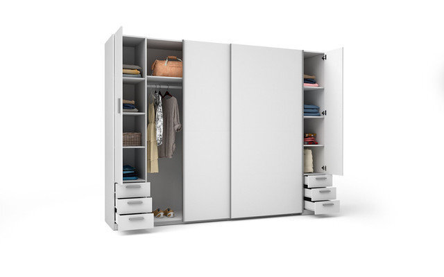 STORE II 21 WARDROBE 4D 6DRAWERS W10200-WHITE LAMINATE BLACK HANDLE II 21-FSC B