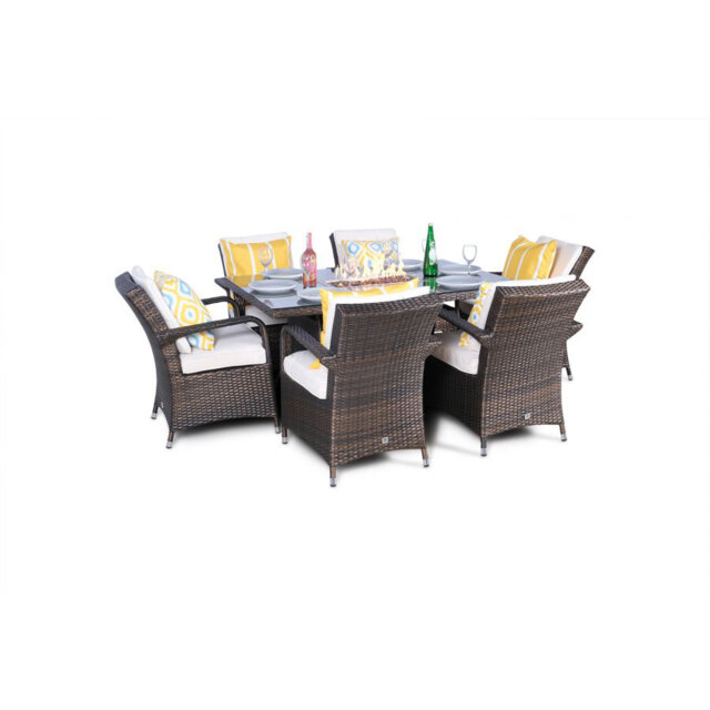 Parsons 6 - Person Wicker Patio Dining Set with Rectangular Table , Cushions Included