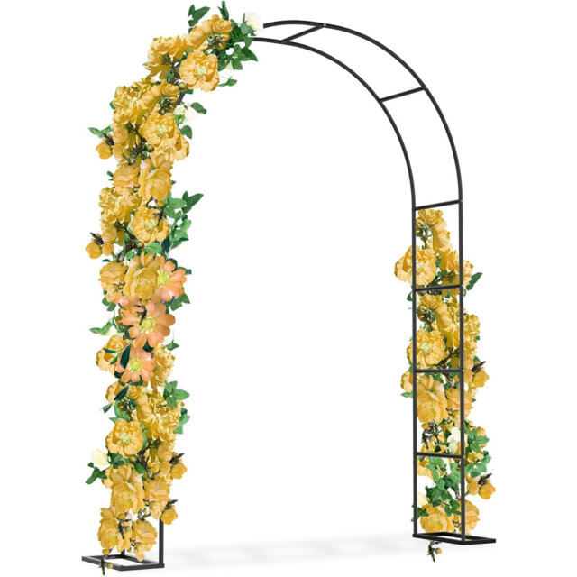 Garden Arch Metal 2.4x1.6M Trellis Support Frame Gate Archway with Sturdy Base Arched Plant Stand for Climbing Plants, Roses, Vegetables, Wedding Deco