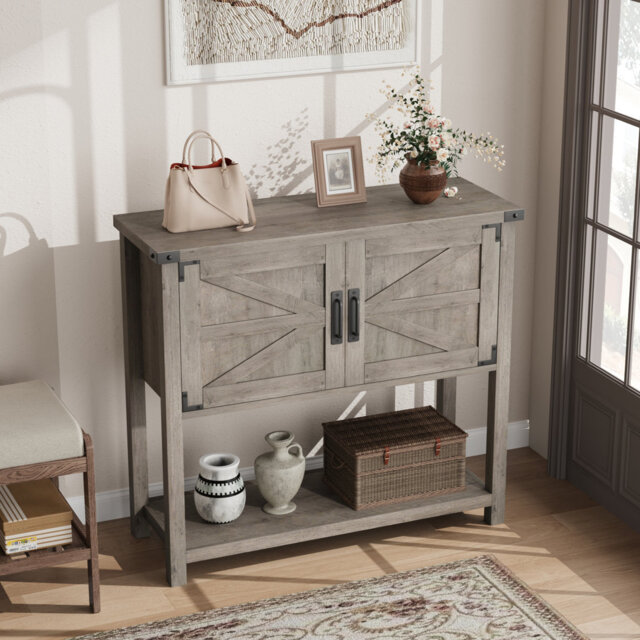 Kitchen Sideboard Buffet, Farmhouse Coffee Bar Cabinet with 2 Doors & Shelf, Wooden Console Table for Entryway, Living Room, Hallway Storage