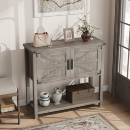 Kitchen Sideboard Buffet, Farmhouse Coffee Bar Cabinet with 2 Doors & Shelf, Wooden Console Table for Entryway, Living Room, Hallway Storage