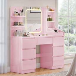 LED Dressing table 7 Drawers and 7 Storage Shelves Dressing Table With Mirror Large Desktop Makeup Desk