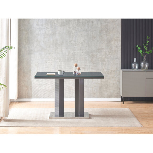 Amilliana Grey Glass And Grey High Gloss Rectangle Dining Table