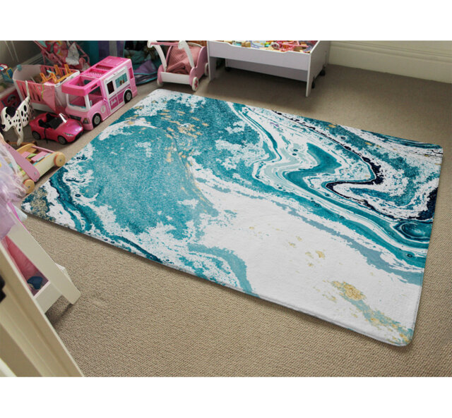 Orono Marble Designer Shaggy Blue/Yellow/Black Rug
