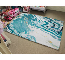 Orono Marble Designer Shaggy Blue/Yellow/Black Rug