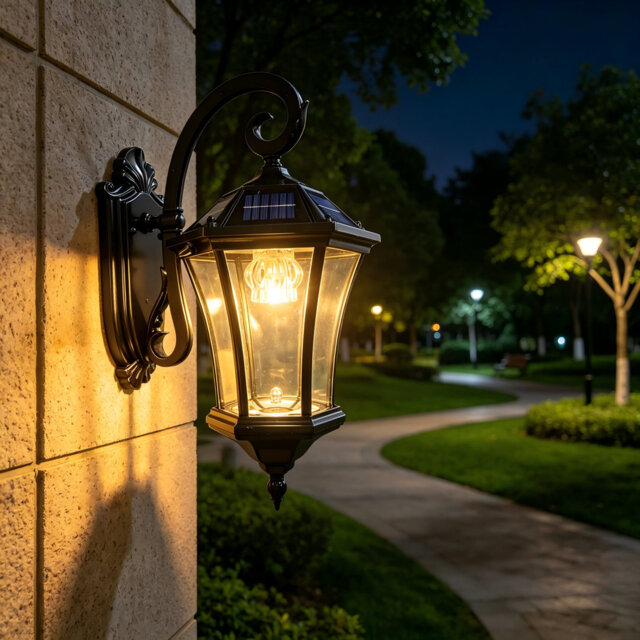 Matte Black Solar Powered Outdoor Wall Lantern
