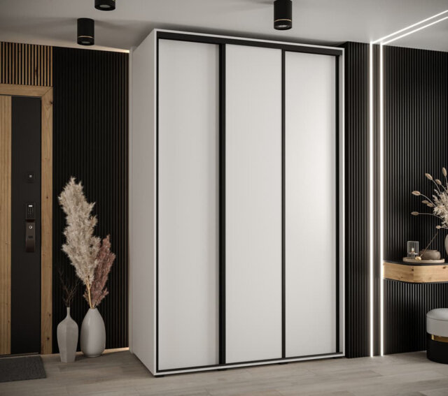Auniya I Sliding Door Wardrobe in White - Premium Laminated Board - PVC-Finished Edges W150cm