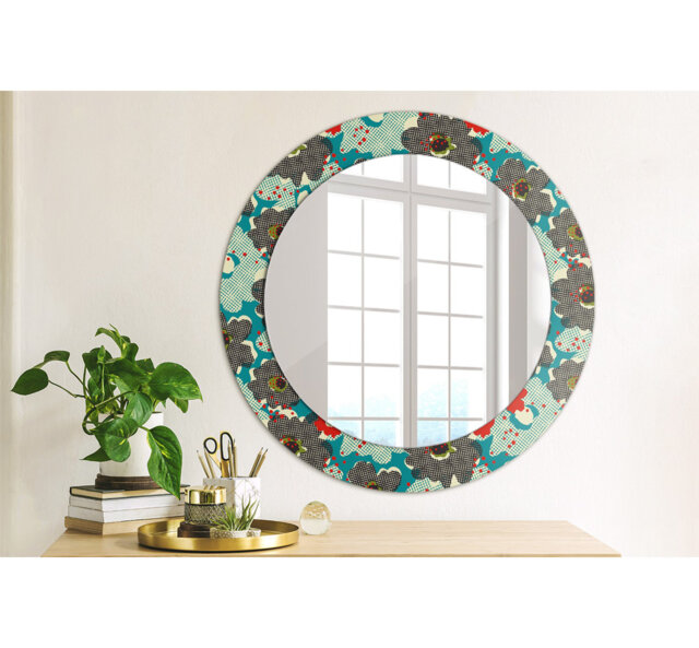 Huldar Round Glass Framed Wall Mounted Accent Mirror in Green/Black/Red
