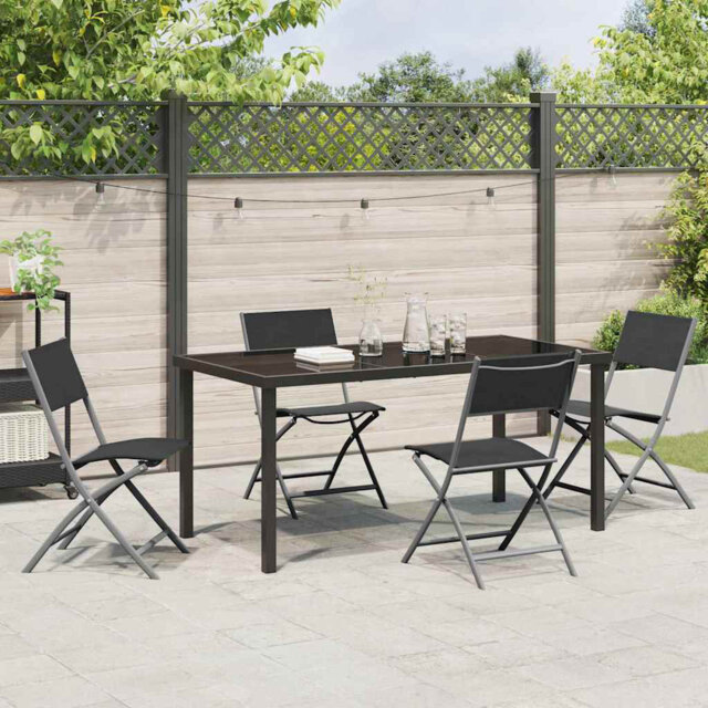 5 Piece Garden Dining Set Black PVC-coated polyester And Steel