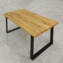 Isaias Oak Solid Wood Top Metal Base Dining Table