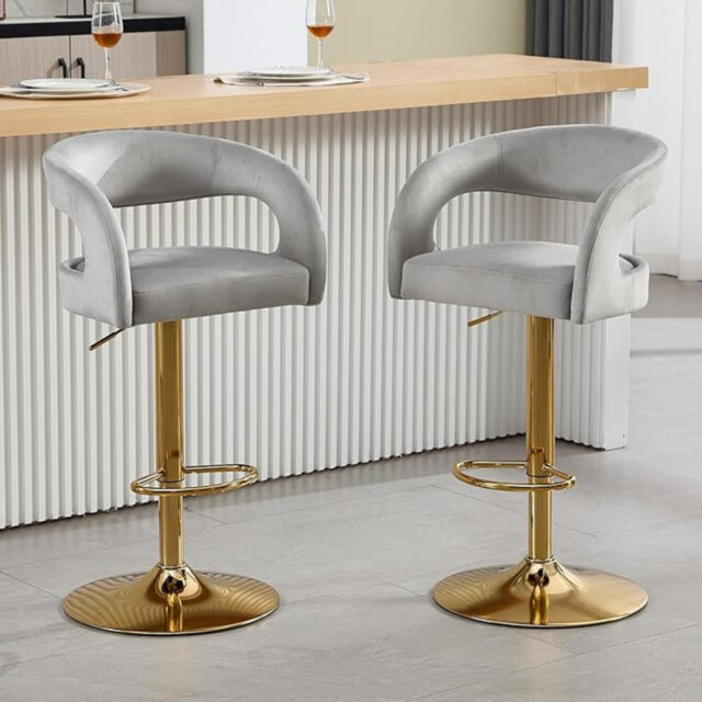 Wahson Bar Stools Set of 2 in Velvet Adjustable Swivel Counter Chairs with Hollow Chic Backrest for Kitchen Home Pub Restaurant, Black