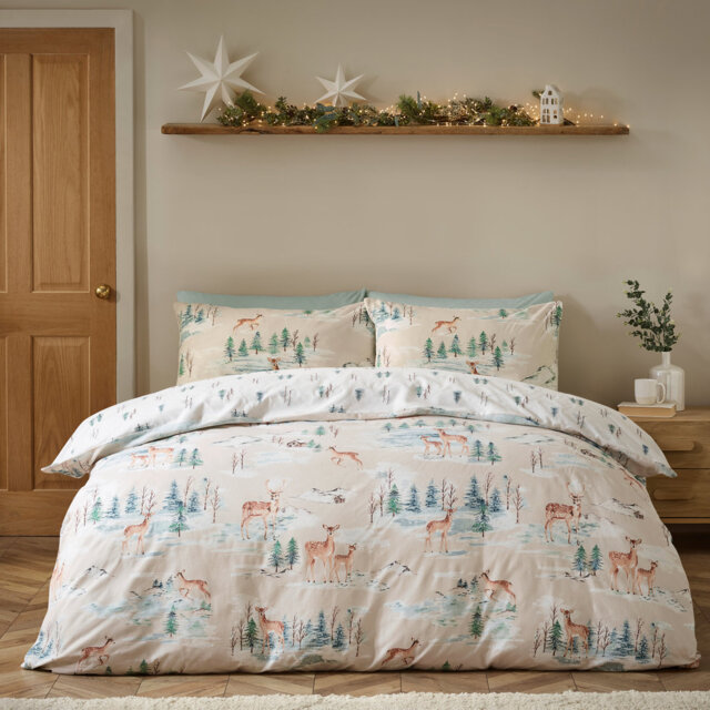 Brushed Christmas Deer Cotton Reversible Duvet Cover Set