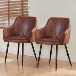 Suede Vintage Upholstered Arm Dining Chair Full Back