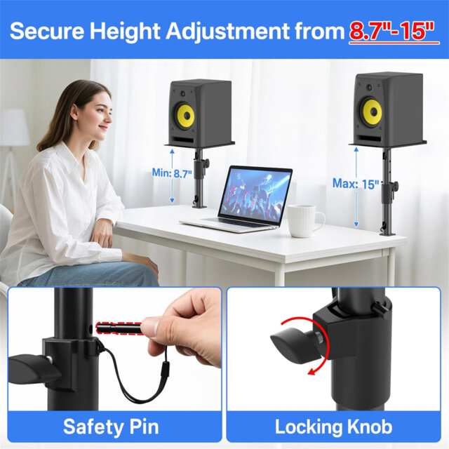 Speaker Stands Pair - Adjustable Desk Speaker Stands