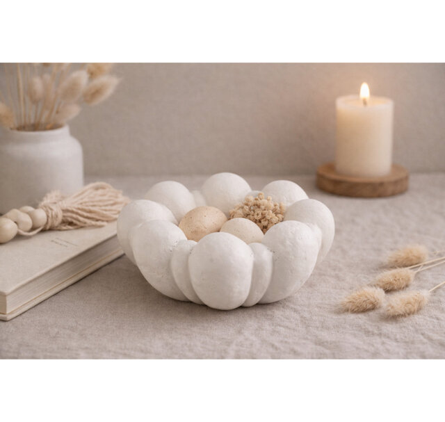 Kairo White Blossom Aluminium Decorative Bowl – Japandi Modern Centrepiece