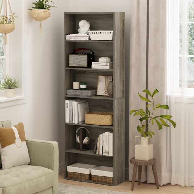Bermang Book Shelf Set of 2, 6-Tier Bookshelf, Bookcase, 9.5 x 24.6 x 71, for Home Office, Living Room, Amber Pine