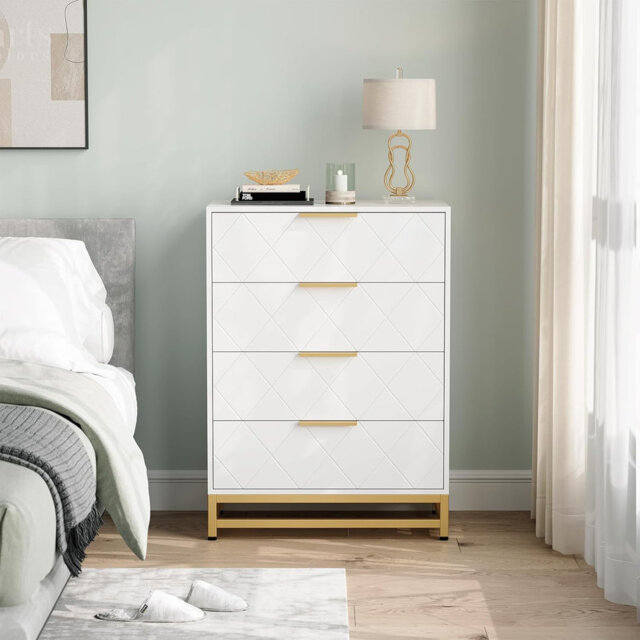 "White 4-Drawer Dresser for Bedroom & Closet Tall Chest with Soft-Close Glides, Anti-Tip Kit - 36.22"" H Space Saving Storage Organizer?"