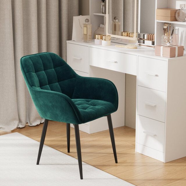 ELUCHANG Kitchen Dining Chair Set of 2 with Arms, Backrest, Velvet Thick Padded Upholstered, Vanity Chair, for Dining Room, Living Room, Dressing Tabl