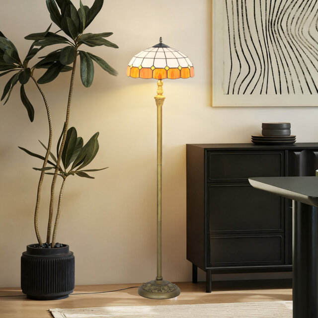 HOMCOM Tiffany-Style Floor Lamp Glass Shade 152cm Tall Bronze Tone/Blue