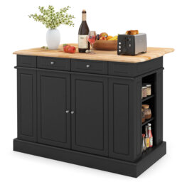Kitchen Island Storage Cupboard W/Drop Leaf Countertop Side Racks 2-Door Cabinet