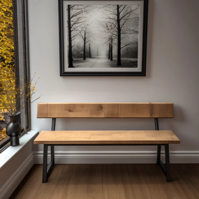 Rustic Bench with Back - Chunky Tri Legs