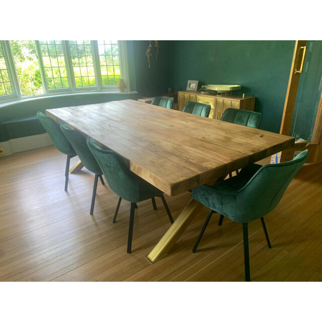 Pine Solid Wood Top Metal Base Dining Table