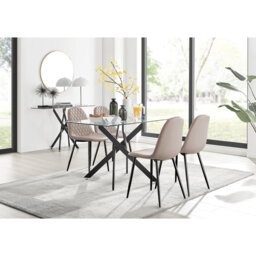 Lenworth Modern Metal and Glass Dining Table Set - Luxury Faux Leather Dining Chairs