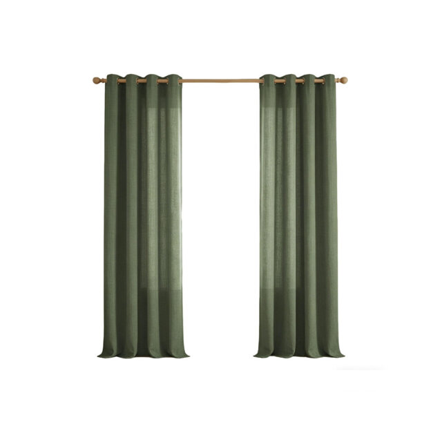 Linen Curtains 96 Drop Pair,Semi Sheer Curtains Eyelet Top Thick Flax Window Treatment Panels Green 55 Inches Width, Set of 2