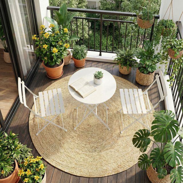 Heavy-Duty Metal 3-Piece Foldable Bistro Set, No Assembly Required Outdoor Furniture for Balcony, Yard and Garden Decoration