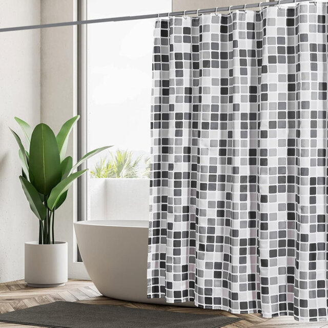 180×200cm Weighted 130GSM Polyester Shower Curtain, Waterproof Anti-Mould with 12 Rings