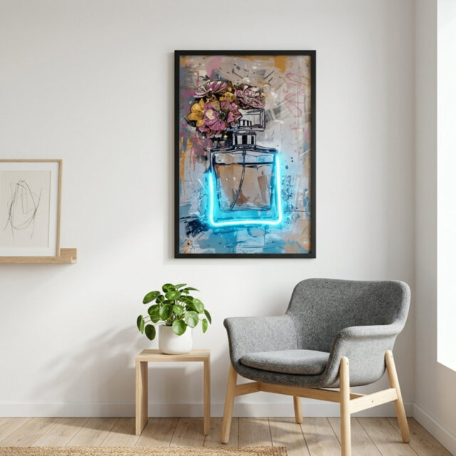 Floral Perfume Bottle Neon Led Wall Art - 60x40cm Canvas Aesthetic Decor