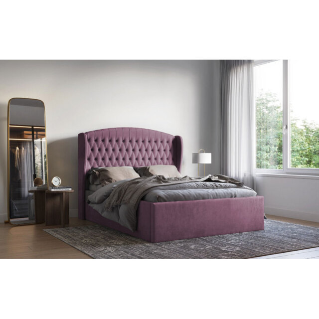 Medau Velvet Upholstered Bed Frame - Padded Headboard, Chrome Feet