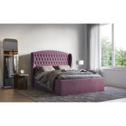 Medau Velvet Upholstered Bed Frame - Padded Headboard, Chrome Feet