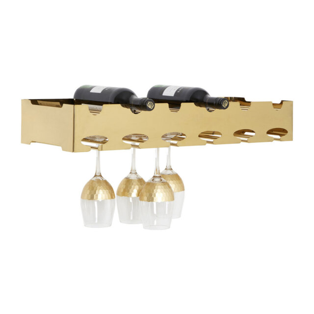 Betances 6 Bottle Wall Mounted Wine Bottle & Glass Rack in Gold