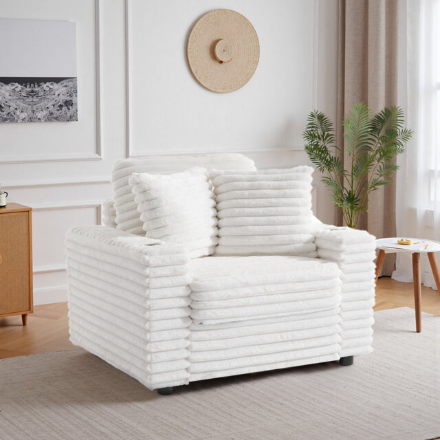 Ermia 96Cm Wide Cotton Flannel Armchair with Two Cup Holders